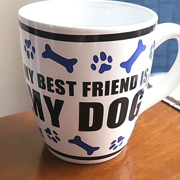 My Best Friend is My Dog White Mug with Pawprints & Bones in Blue - Picture 2 of 7
